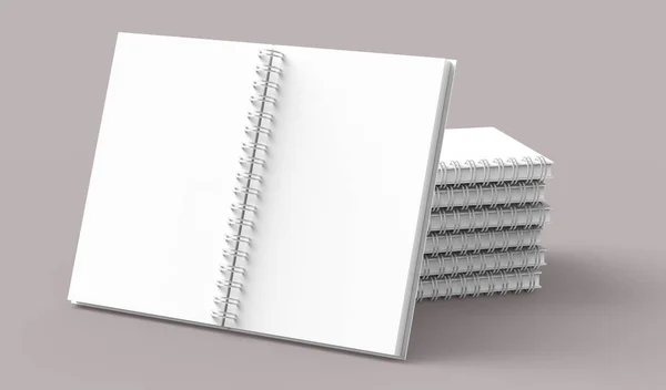 Los Cuadernos Blanco Apilan Sobre Fondo Gris Rosado Pálido Representación —  Fotos de Stock