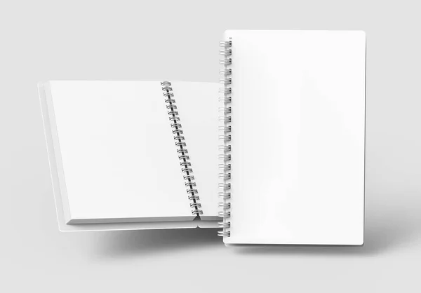 Cadernos Branco Sobre Fundo Cinza Claro Renderização Livro Flutuante — Fotografia de Stock