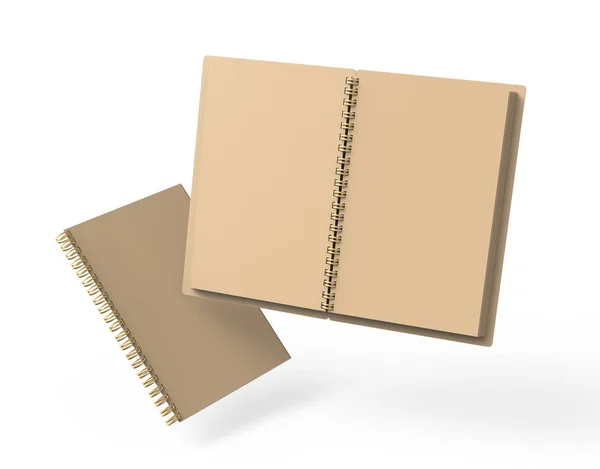 Open Blank Cardboard Notebook White Background Rendering Floating Books — Stock Photo, Image