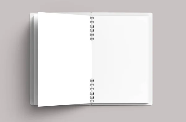 Burla Cuaderno Blanco Abierto Renderizado Vista Superior Fondo Gris Rosado — Foto de Stock