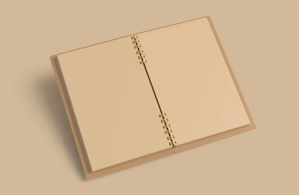 Open Kraft Paper Notebook Mockup Blank Stationery Template Design Rendering — Stock Photo, Image