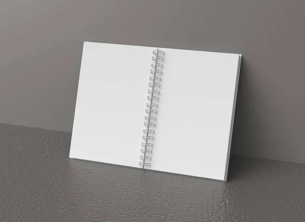 Cuaderno Blanco Maqueta Representación Libro Blanco Tapa Dura Inclinan Sobre — Foto de Stock