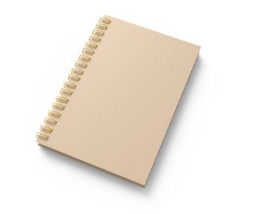 Boş kraft kağıt defter, 3d render kitap mockup yükseltilmiş görünümünü beyaz arka plan üzerinde