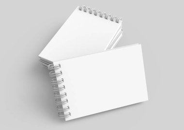 Spiral Defter açık gri renkli, yükseltilmiş görünümü üzerinde 3d render şablonda boş