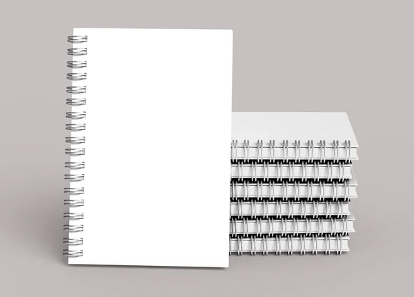 Makieta Blank Notebookami Renderingu Blado Różowo Szare Tło Stos Książek — Zdjęcie stockowe