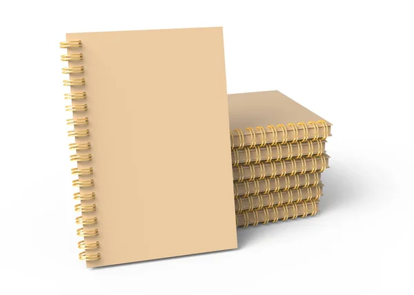 Üres Kraft Papír Notebook Verem Könyvek Makett Renderelés Fehér Háttér — Stock Fotó