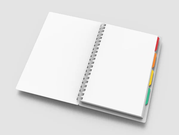 Maquiar Notebook Branco Renderização Fundo Cinza Claro Livro Aberto Com — Fotografia de Stock