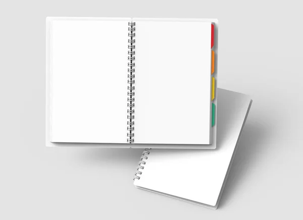 Maquiar Notebooks Branco Renderização Fundo Cinza Claro Livros Abertos Com — Fotografia de Stock