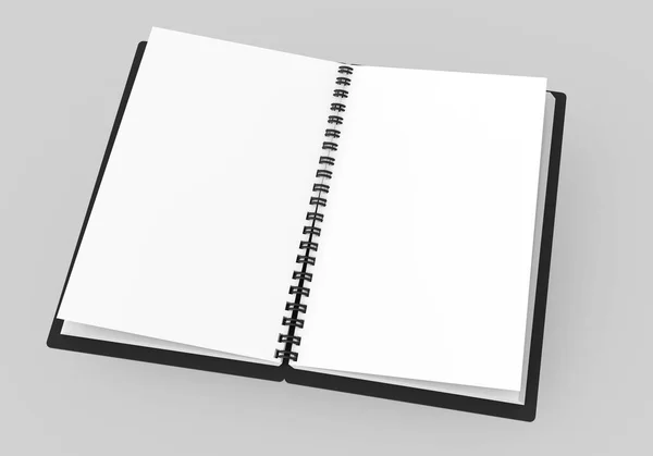 Spiral Notebook Blank Template Rendering Grey Background Elevated View Black — Stock Photo, Image