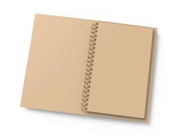 空白の開いているクラフト紙のノートブック 白い背景の レンダリング本モックアップ — ストック写真