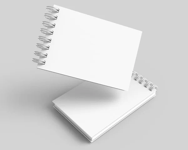 Cuadernos Espiral Plantilla Blanco Renderizado Sobre Fondo Gris Claro Vista — Foto de Stock