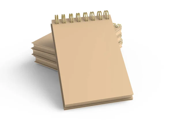 Taccuino Carta Kraft Vuoto Pila Modelli Libri Rendering Sfondo Bianco — Foto Stock