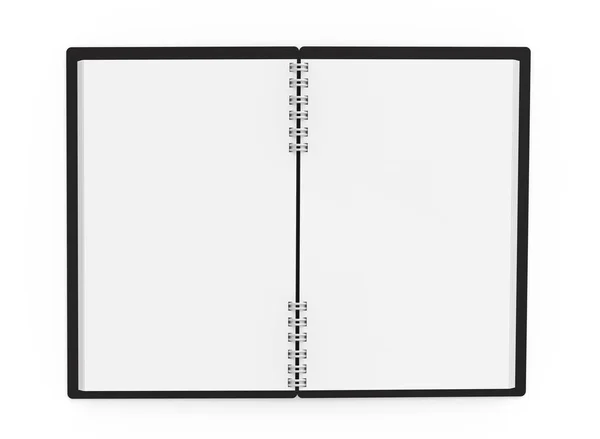 Zwarte Open Hardcover Boek Rendering Witte Achtergrond Bovenaanzicht — Stockfoto