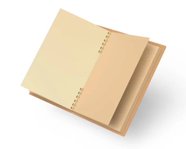 Aperto Carta Kraft Notebook Mockup Galleggiante Aria Rendering Sfondo Bianco — Foto Stock