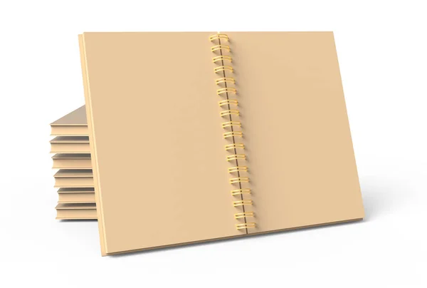 Mucchio Carta Kraft Libri Copertina Rigida Sfondo Bianco Rendering — Foto Stock