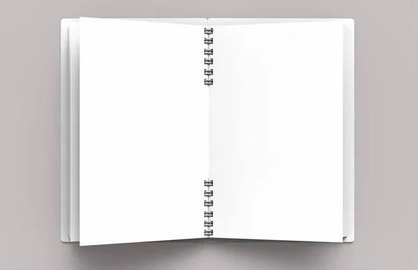 Белая Твердая Обложка Открытого Ноутбука Бледно Розовом Фоне Рендеринге Вид — стоковое фото