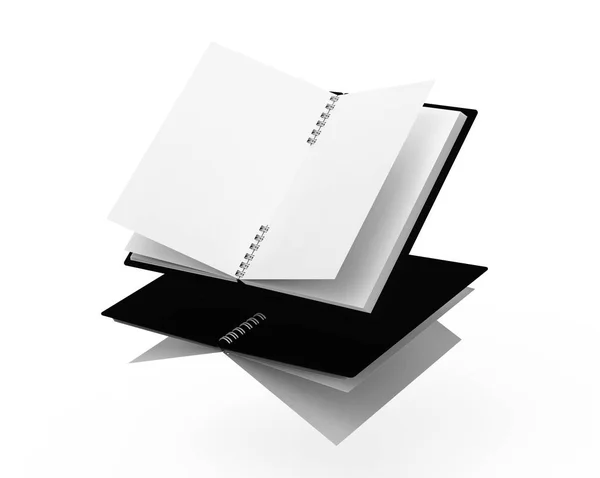 Libros Negros Tapa Dura Flotando Aire Representación Sobre Fondo Blanco — Foto de Stock