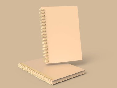 Kraft Kağıt defter mockup 3d render havada yüzen ayarla, arka plan brown