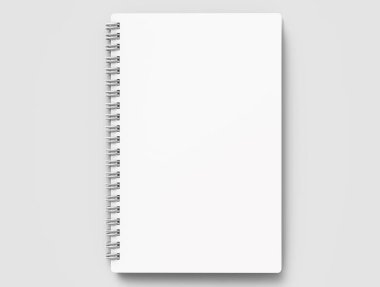Açık gri renkli, üstten görünüm üzerinde 3d render içinde beyaz sert kapak defter