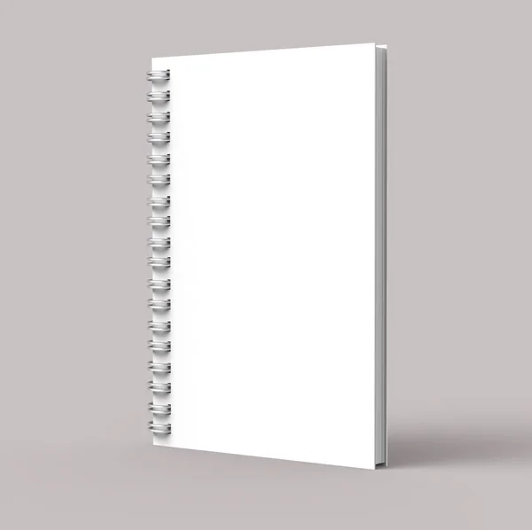 Cuaderno Blanco Tapa Dura Sobre Fondo Gris Rosado Pálido Representación —  Fotos de Stock