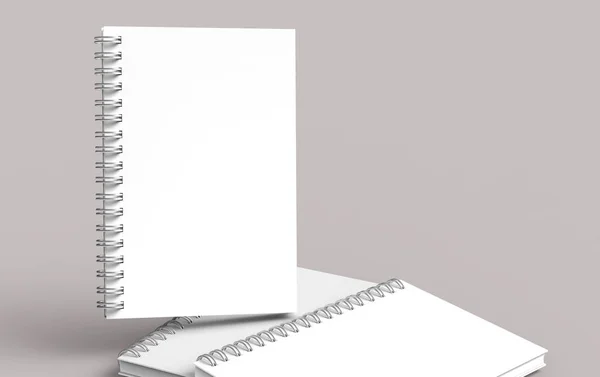 Cuadernos Blancos Tapa Dura Sobre Fondo Gris Rosado Pálido Representación —  Fotos de Stock