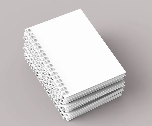 Pile White Hard Cover Open Notebooks Pale Pinkish Gray Background — Stock Photo, Image