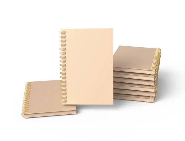 Mucchio Carta Kraft Notebook Mockup Nel Rendering Sfondo Bianco — Foto Stock