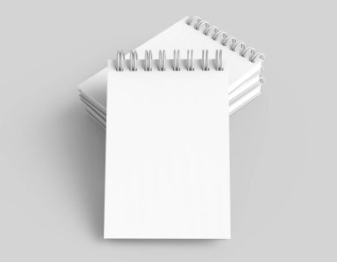 Beyaz sert kapak yığını içinde 3d render gri arka plan üzerinde yükseltilmiş görünümü kitaplar.