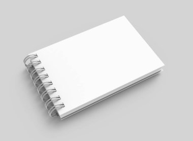 Açık gri renkli, yükseltilmiş görünümü üzerinde 3d render içinde beyaz sert kapak defter
