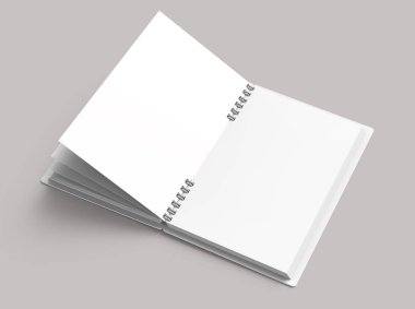 3d render içinde soluk pembemsi gri arka plan üzerine açık boş defter