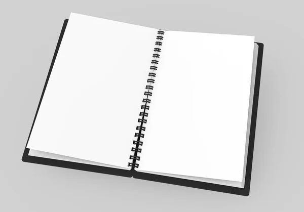 Plantilla Blanco Cuaderno Espiral Renderizado Sobre Fondo Gris Vista Elevada — Foto de Stock