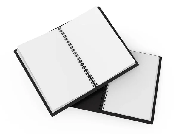 Cuadernos Espiral Plantilla Blanco Renderizado Sobre Fondo Blanco Negro Tapa —  Fotos de Stock