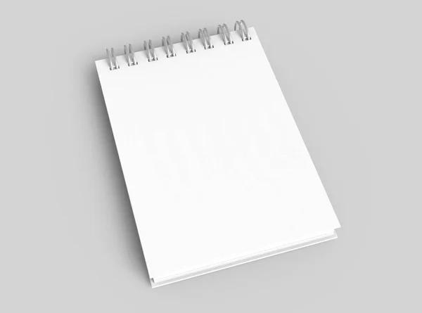 Modelo Branco Notebook Espiral Renderização Fundo Cinza Claro Vista Elevada — Fotografia de Stock