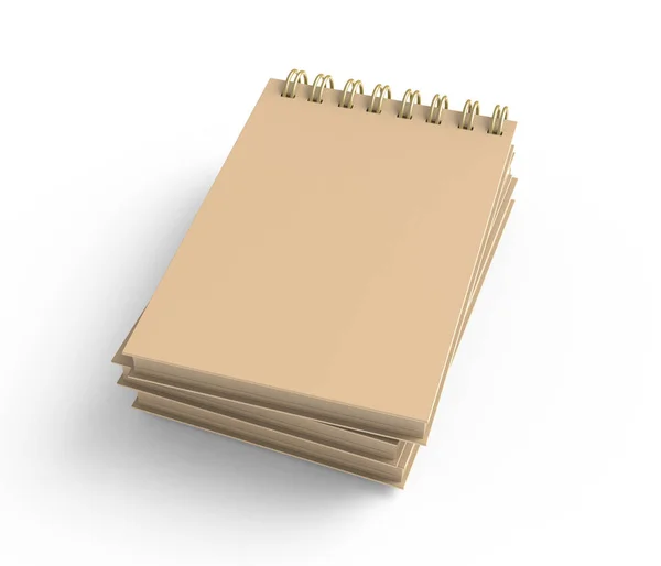 Pile Carta Kraft Libri Copertina Rigida Sfondo Bianco Rendering Vista — Foto Stock