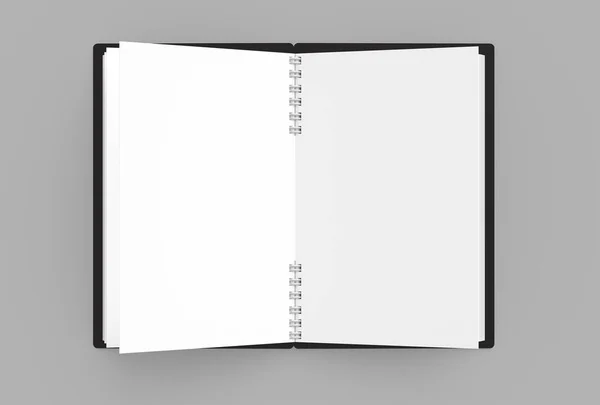 Cuaderno Abierto Tapa Dura Negro Renderizado Vista Superior — Foto de Stock