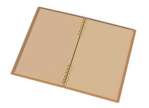 クラフト紙を開くノートブック モックアップ レンダリングで茶色の背景 — ストック写真