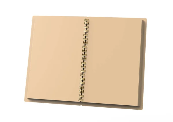 Kraft Carta Aperto Notebook Mockup Rendering Sfondo Marrone — Foto Stock