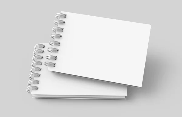 Λευκό Σκληρό Εξώφυλλο Σημειωματάρια Rendering Ανοικτό Γκρίζο Παρασκήνιο Υπερυψωμένη Θέα — Φωτογραφία Αρχείου