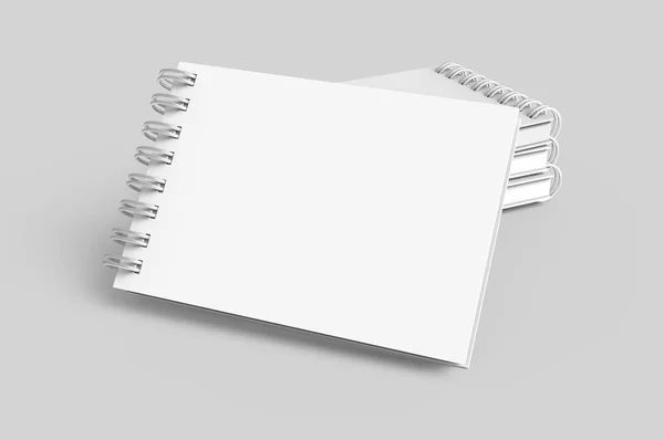 白色硬盖笔记本电脑在浅灰色背景下的3D 提升视图 — 图库照片
