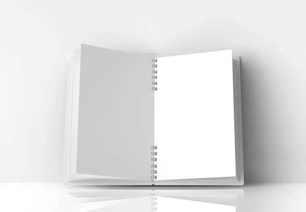 Apri Notebook Vuoto Sfondo Bianco Nel Rendering — Foto Stock