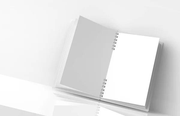 Abra Caderno Branco Fundo Branco Renderização — Fotografia de Stock