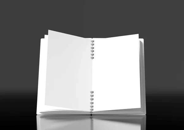 Sötét Háttér Renderelés Nyitott Üres Notebook — Stock Fotó
