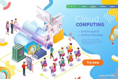 Web sayfası tasarımı, iş görüşmesi ve insan kaynakları yönetimi 3d izometrik bulut