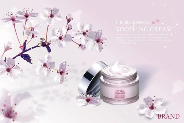 Διαφημίσεις Προϊόντων Φροντίδας Δέρματος Κεράσι Ανθίσει Εκπληκτική Sakura Άνθη Ελαφρύ — Διανυσματικό Αρχείο