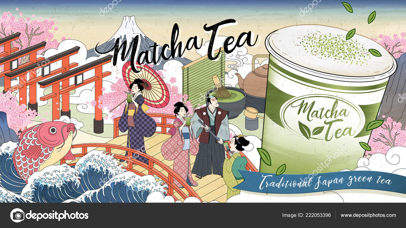 Ukiyo Matcha Tea Ads Giant Takeaway Cup Street Japanese Retro Stock Vector Image By C Kchungtw