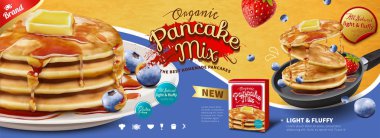 Kabarık gözleme banner reklamları ile meyve ve o 3d şekil damlayan bal