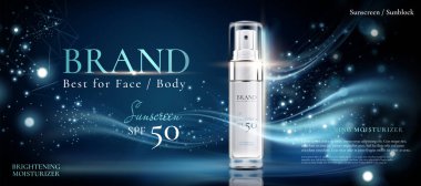 3d resimde glitter koyu mavi zemin üzerine kozmetik Sprey