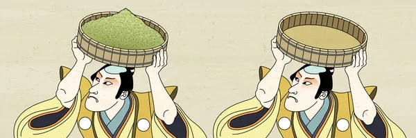 浮世絵スタイルで抹茶を運ぶ歌舞伎男 — ストックベクタ