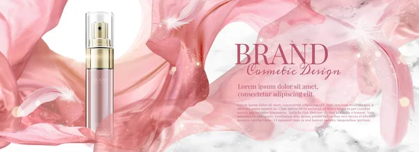 Anuncios Banner Cosméticos Con Botella Aerosol Gasa Voladora Ilustración — Vector de stock