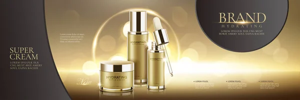 Kosmetikwerbung Auf Glühend Goldenem Hintergrund Illustration — Stockvektor